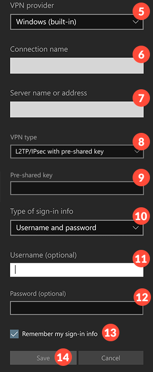 How to set up L2TP VPN on Windows 10 mobile: Step 5