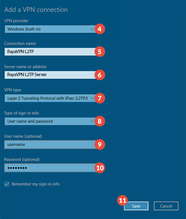 How to set up L2TP VPN on Windows 10: Step 3