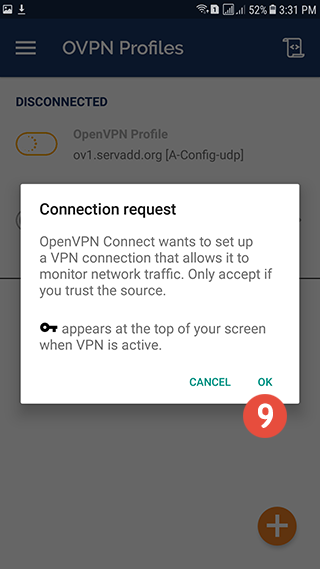 How to set up OpenVPN on Android: Step 8