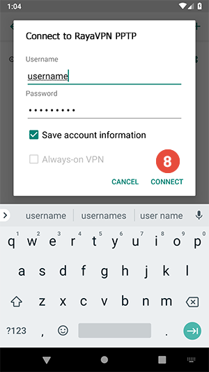 How to set up PPTP VPN on Android Pie: Step 8