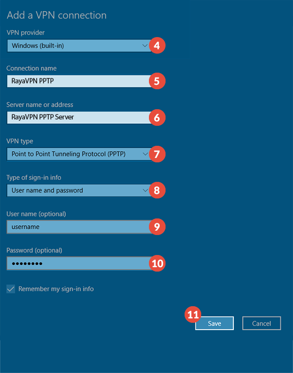How to set up PPTP VPN on Windows 10: Step 3